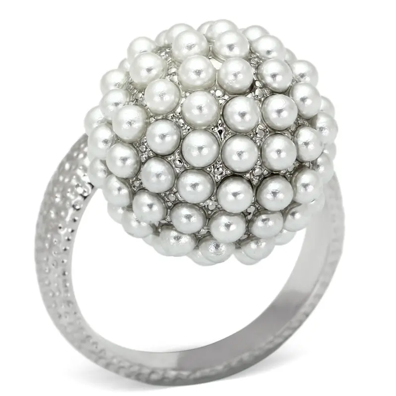 Rhodium Brass Ring With Synthetic Pearl In White 1