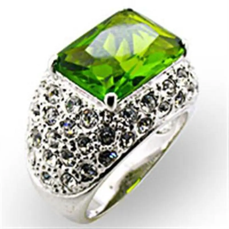 Rhodium Brass Ring With Synthetic Spinel In Peridot 1