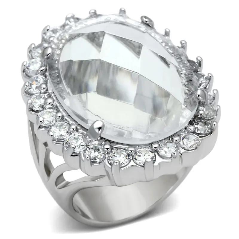 Rhodium Brass Ring With Synthetic Synthetic Glass In Clear 1
