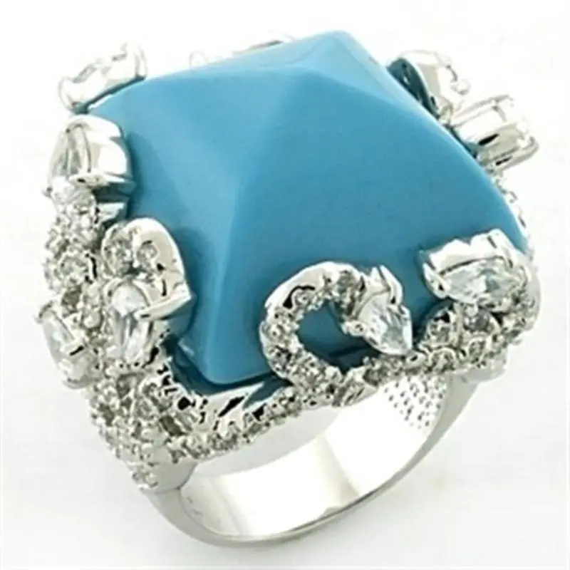 Rhodium Brass Ring With Synthetic Turquoise In Sea Blue 1