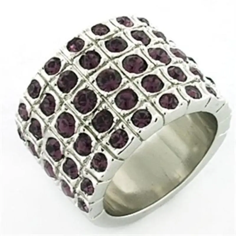 Rhodium Brass Ring With Top Grade Crystal In Amethyst 1