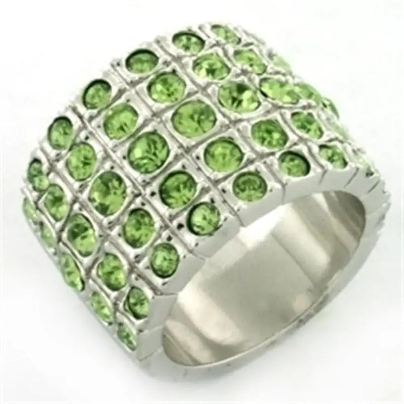 Rhodium Brass Ring With Top Grade Crystal In Apple Green Color 1