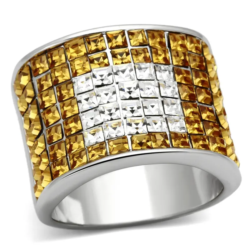 Rhodium Brass Ring With Top Grade Crystal In Topaz 1