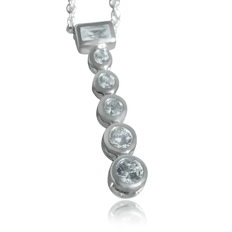 Rhodium Plating 925 Sterling Silver Chain Pendant With Aaa Cz In Clear 1