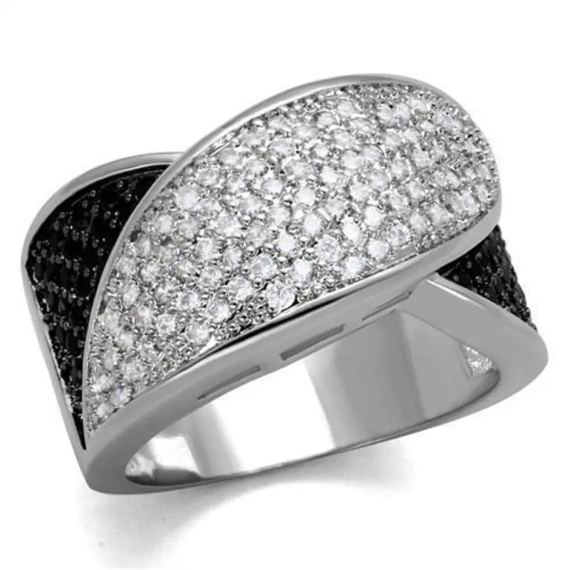 Rhodium + Ruthenium Brass Ring With Aaa Grade Cz In Black Diamond 1