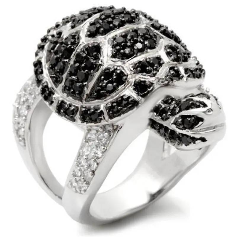 Rhodium + Ruthenium Brass Ring With Aaa Grade Cz In Jet 1