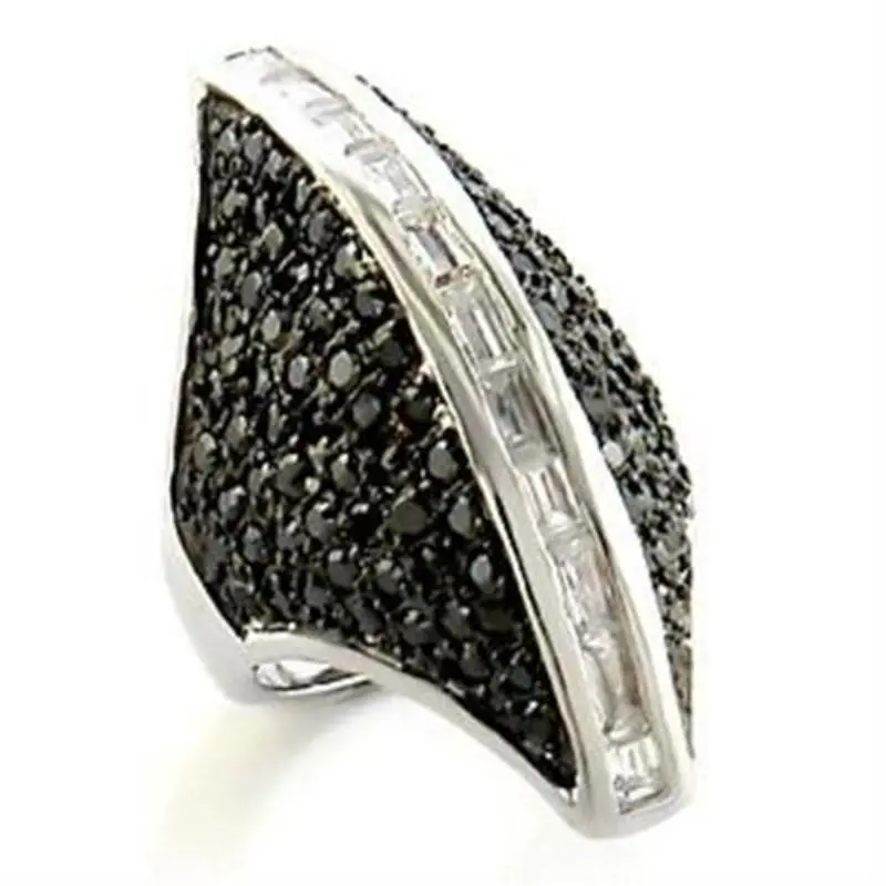 Rhodium + Ruthenium Brass Ring With Aaa Grade Cz In Jet 1