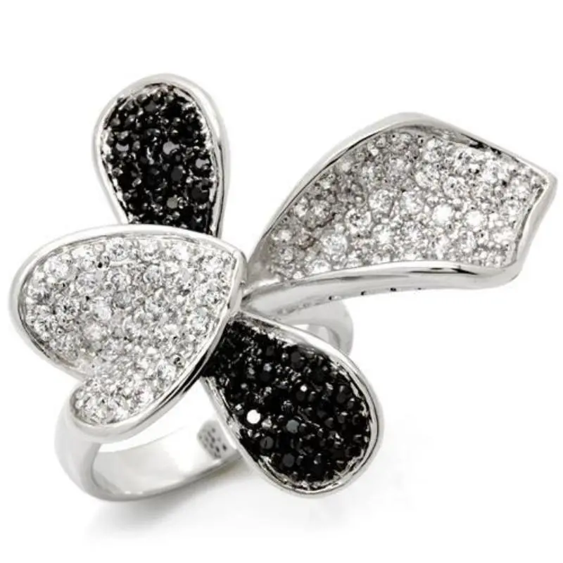 Rhodium + Ruthenium Brass Ring With Aaa Grade Cz In Jet 1