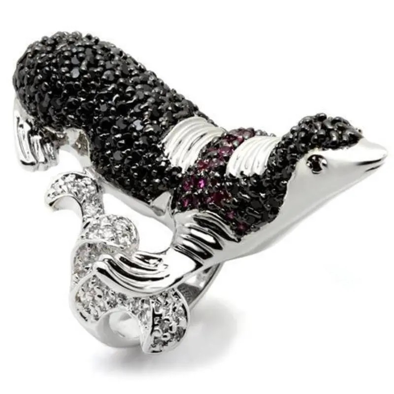Rhodium + Ruthenium Brass Ring With Aaa Grade Cz In Multi Color 1