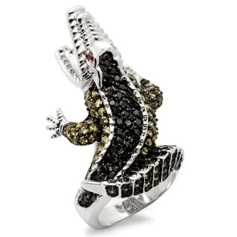 Rhodium + Ruthenium Brass Ring With Aaa Grade Cz In Multi Color 1
