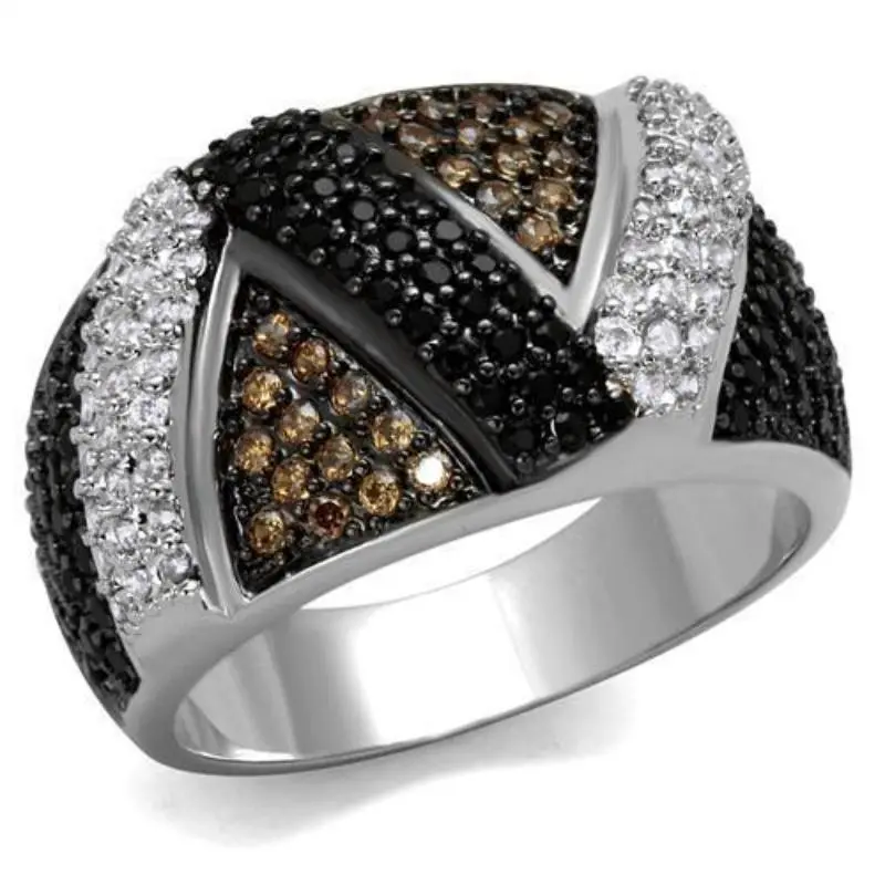 Rhodium + Ruthenium Brass Ring With Aaa Grade Cz In Multi Color 1