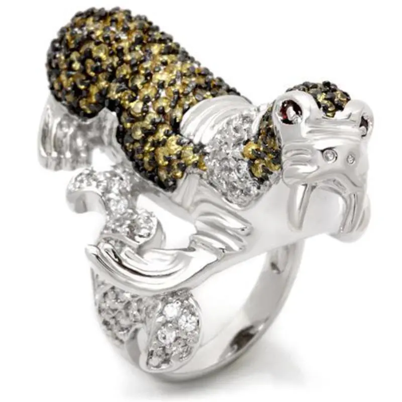 Rhodium + Ruthenium Brass Ring With Aaa Grade Cz In Multi Color 1