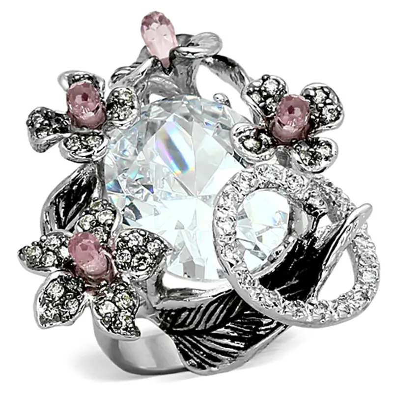 Rhodium + Ruthenium Brass Ring With Aaa Grade Cz In Multi Color 1