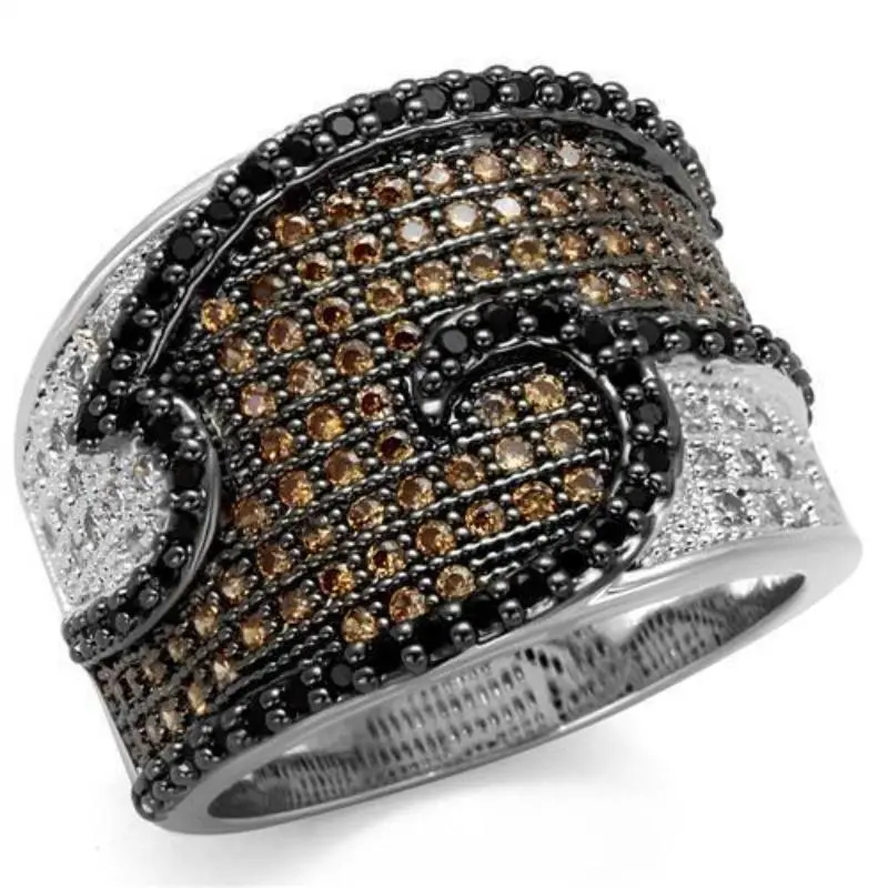 Rhodium + Ruthenium Brass Ring With Aaa Grade Cz In Multi Color 1