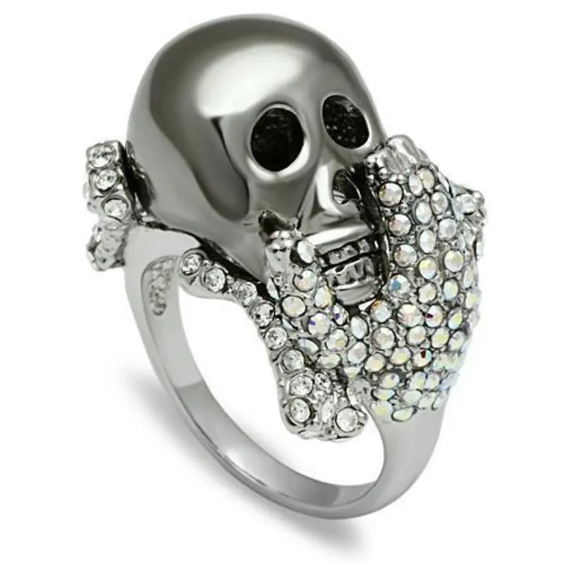 Rhodium + Ruthenium White Metal Ring With Top Grade Crystal In Aurora Borealis (Rainbow Effect) 1