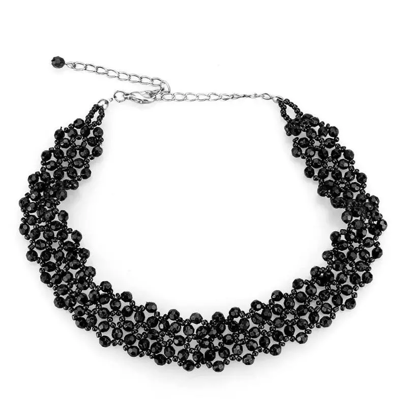Rhodium Stainless Steel Necklace With Synthetic Synthetic Glass In Jet 1