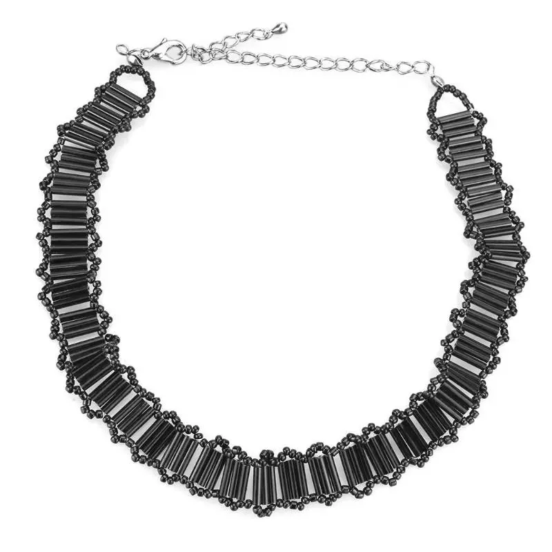 Rhodium White Metal Necklace With Synthetic Synthetic Glass In Jet 1