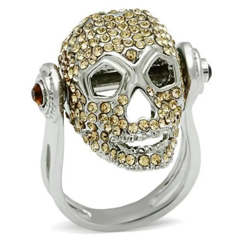 Rhodium White Metal Ring With Top Grade Crystal In Citrine Yellow 1