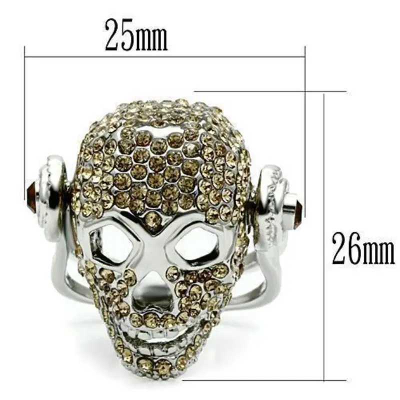 Rhodium White Metal Ring With Top Grade Crystal In Citrine Yellow 2
