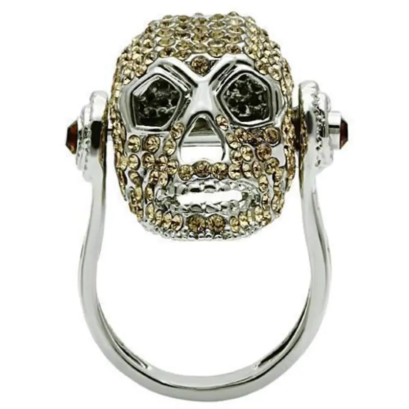 Rhodium White Metal Ring With Top Grade Crystal In Citrine Yellow 3