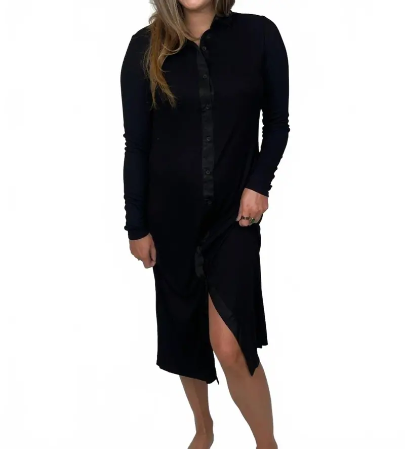 Rib Button Down Shirt In Black 1