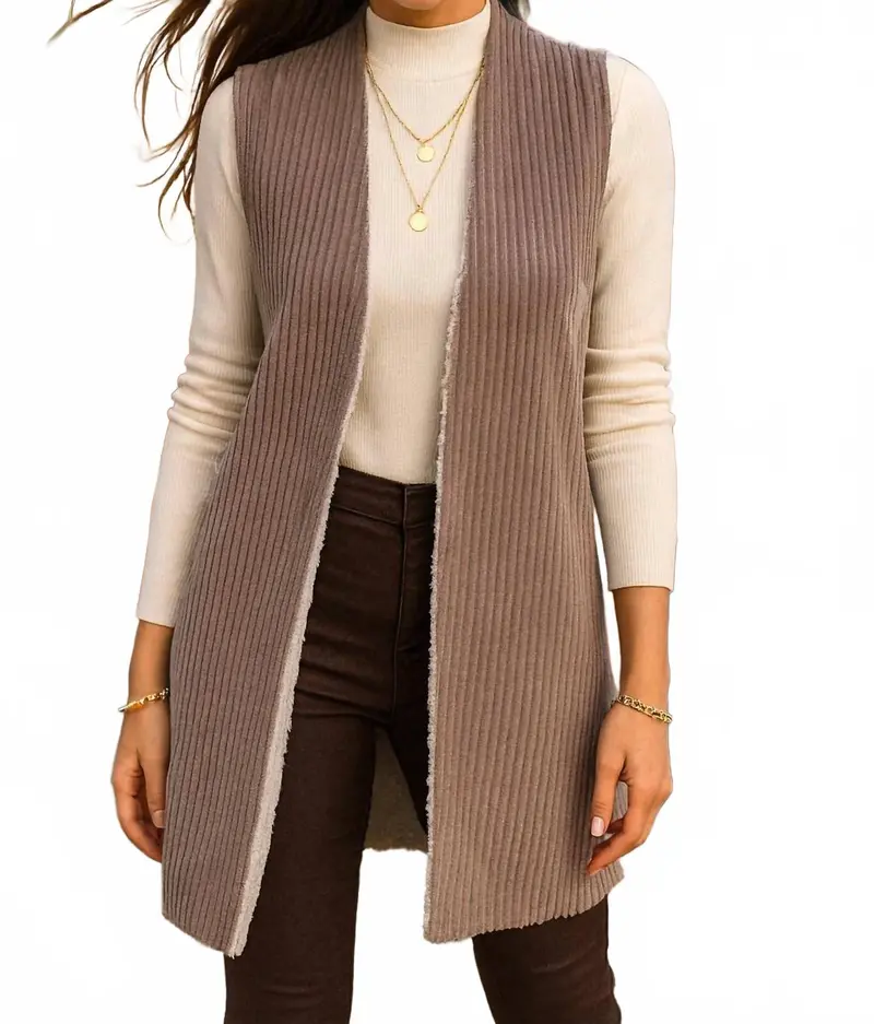 Ribbed Sherpa Vest In Smoky Grey 1