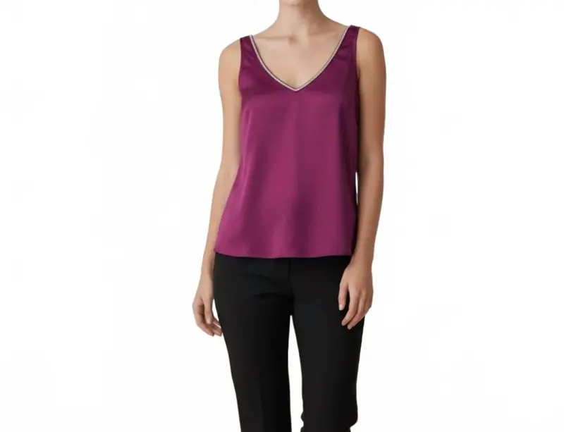 Rich Satin Slip Tank Top In Purple 1