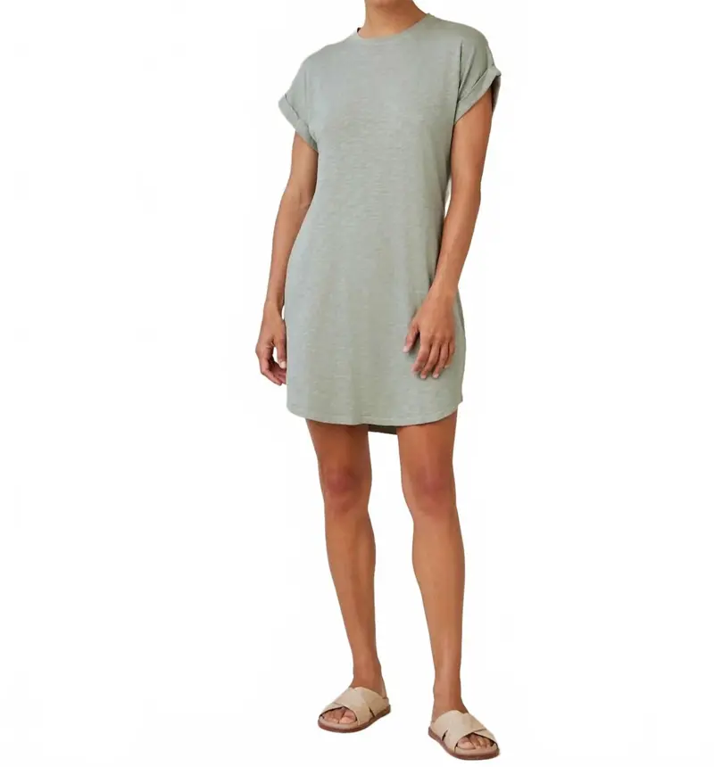 Roll Sleeve T-Shirt Dress In Olive 1