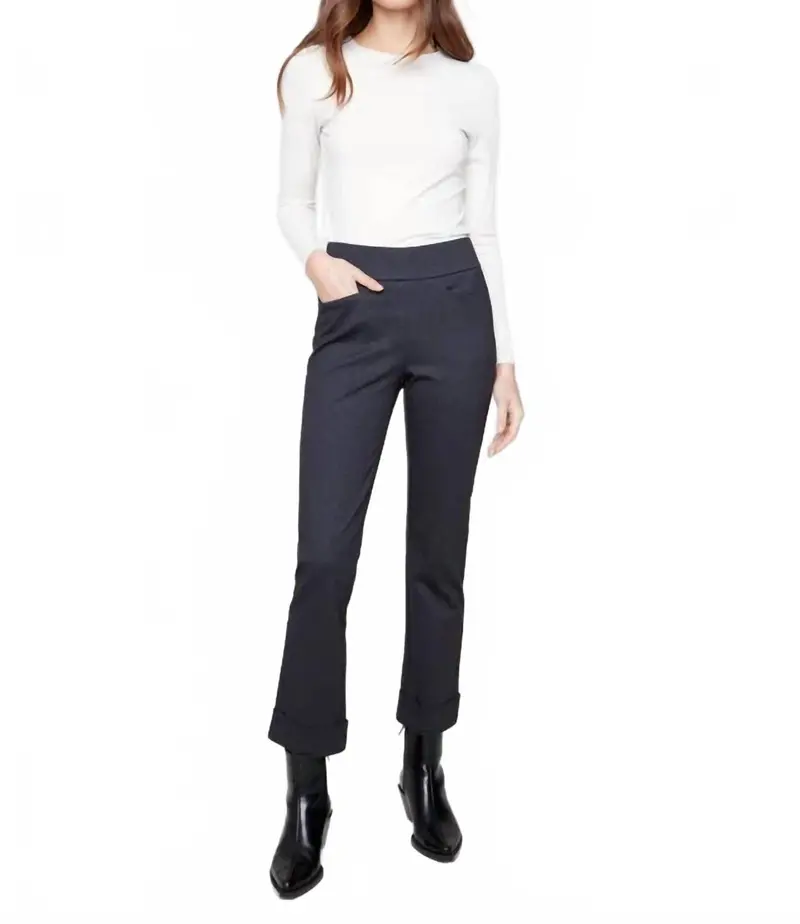 Rolled Cuff Straight Leg Pants With Pockets In Navy 1