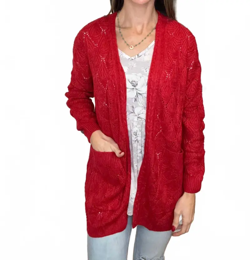 Romona Open Knit Cardigan In Red 1