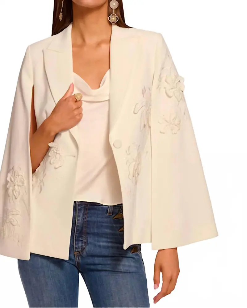Rosalinda Embellished Cape In Ivory 1