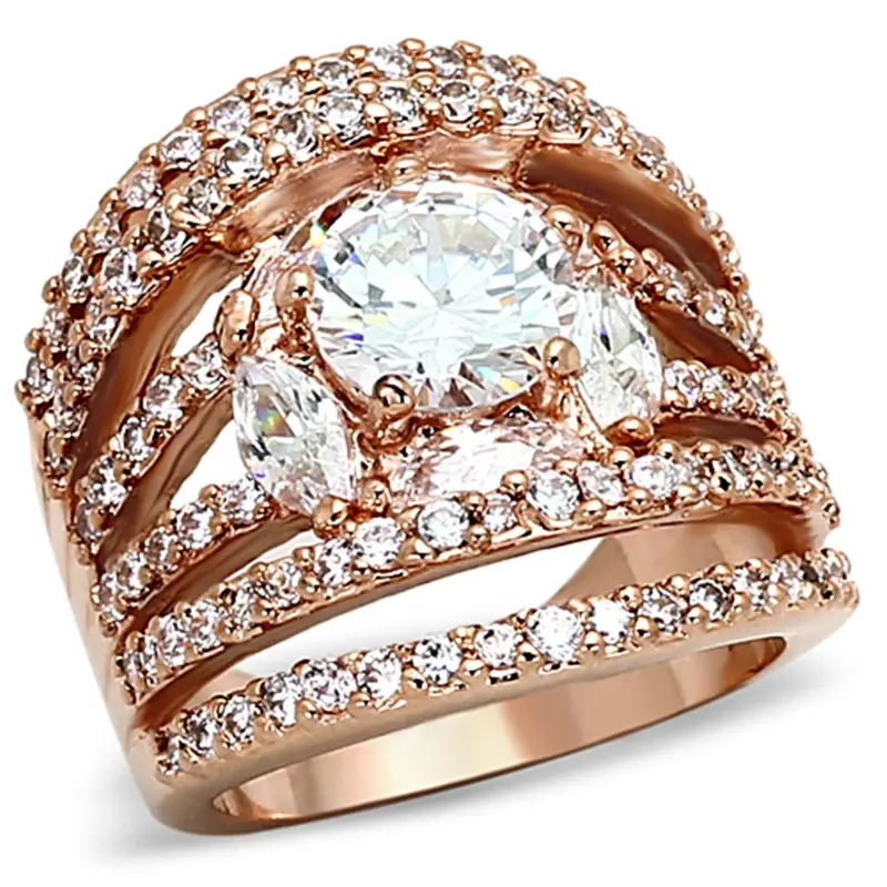 Rose Gold Brass Ring With Aaa Grade Cz In Clear 1
