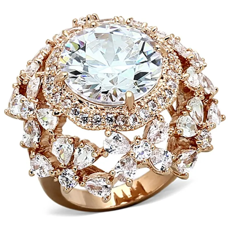 Rose Gold Brass Ring With Aaa Grade Cz In Clear 1