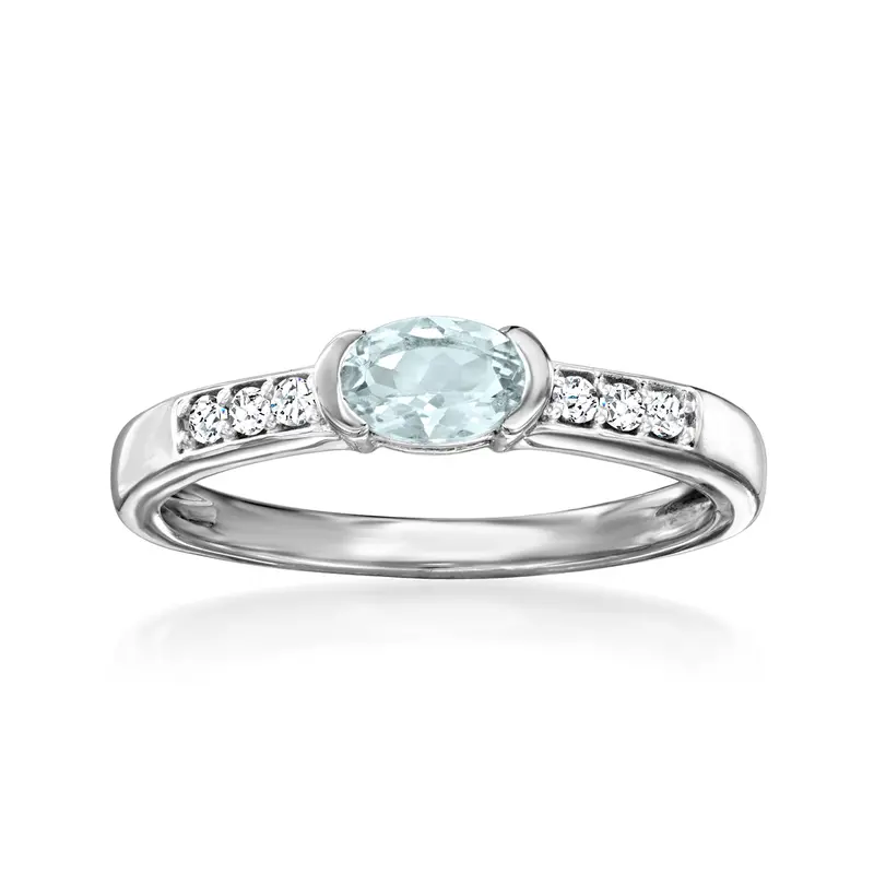 Ross-Simons Aquamarine And . White Zircon Ring In Sterling Silver 1