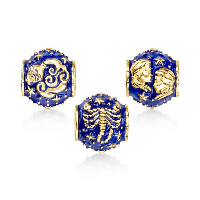 Ross-Simons Blue Enamel Zodiac Bead Charm In 18Kt Gold Over Sterling 1