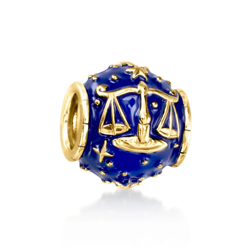 Ross-Simons Blue Enamel Zodiac Bead Charm In 18Kt Gold Over Sterling 2