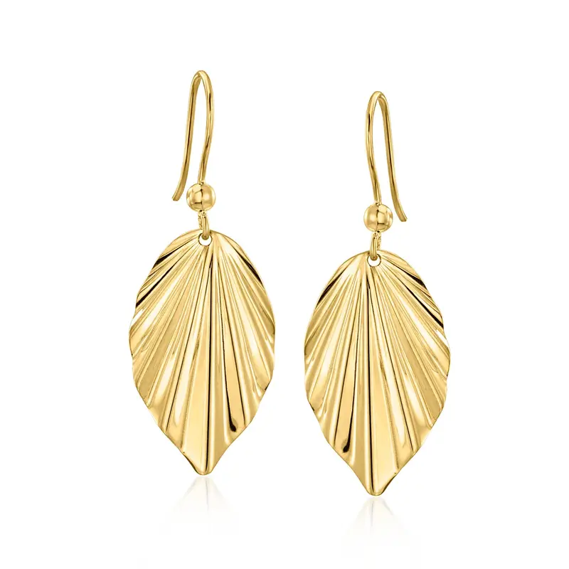 Ross-Simons Italian 10Kt Yellow Gold Leaf Drop Earrings 1