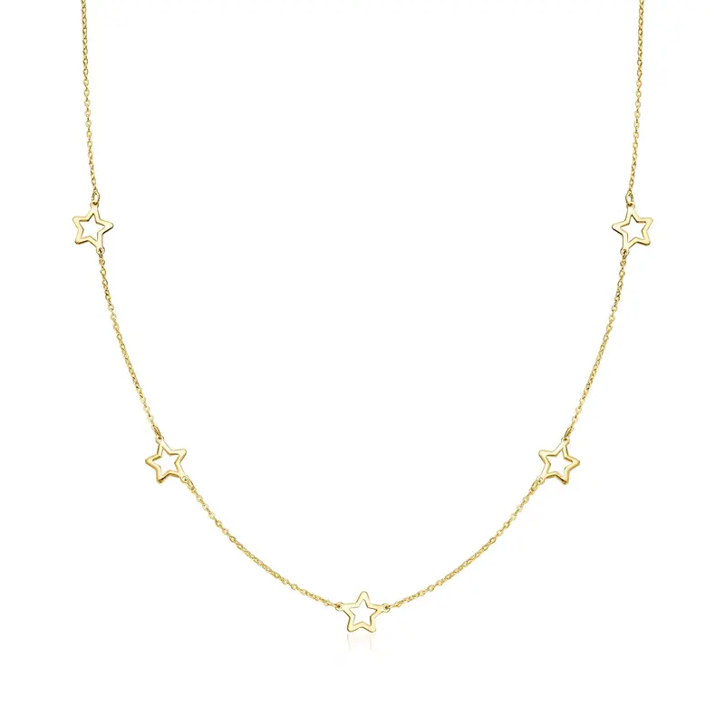 Ross-Simons Italian 10Kt Yellow Gold Open-Space Star Station Necklace 1