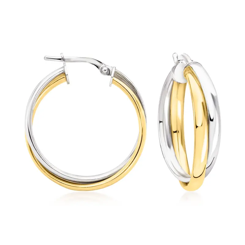 Ross-Simons Italian Sterling Silver And 18Kt Gold Over Sterling Double-Hoop Earrings 1