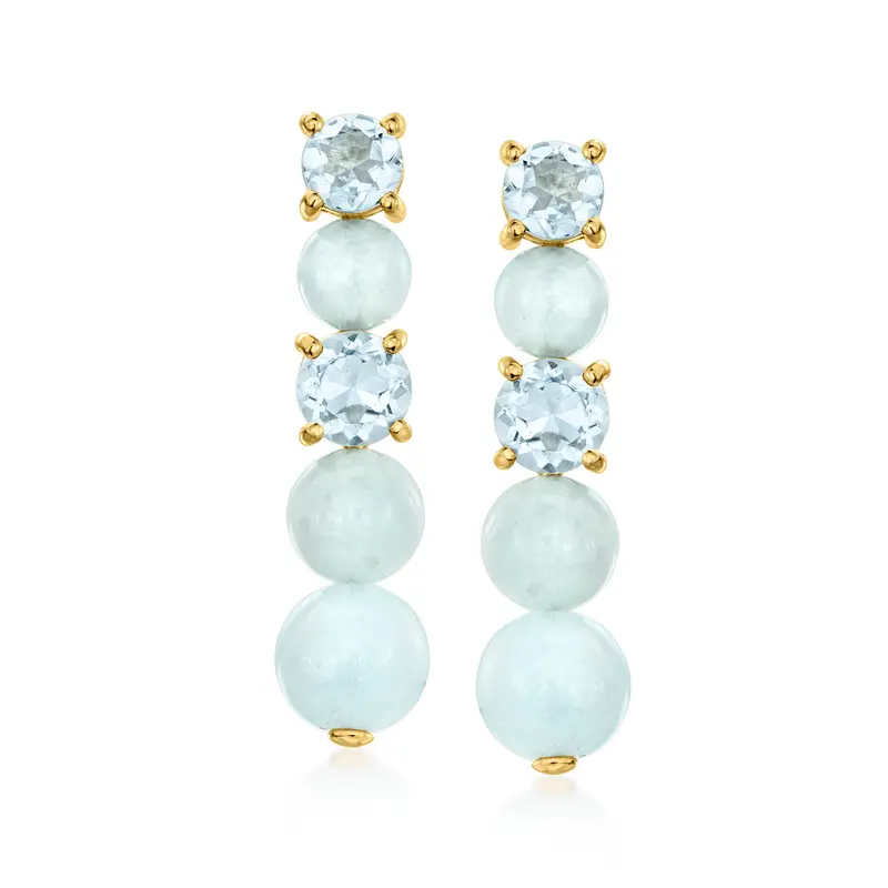 Ross-Simons Milky Aquamarine And Sky Blue Topaz Drop Earrings In 18Kt Gold Over Sterling 1