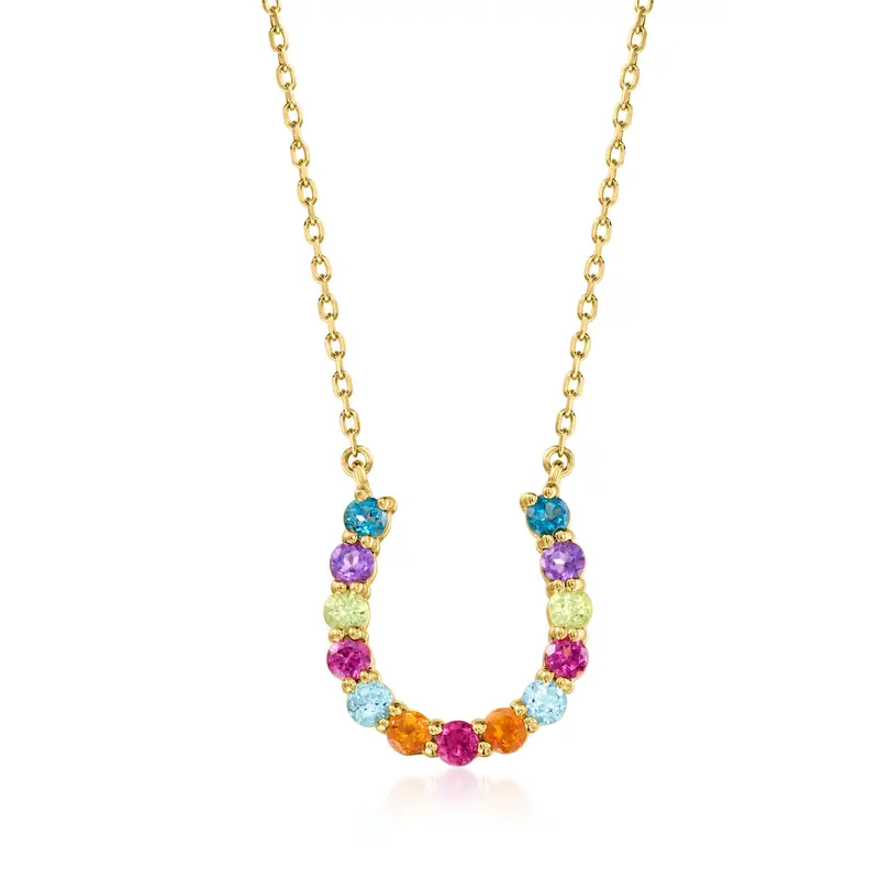 Ross-Simons Multi-Gemstone Horseshoe Necklace In 18Kt Gold Over Sterling 1