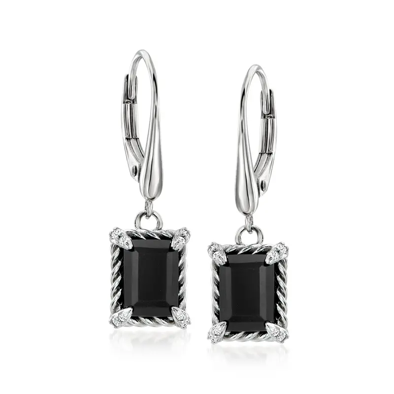 Ross-Simons Onyx Drop Earrings With White Topaz In Sterling Silver 1