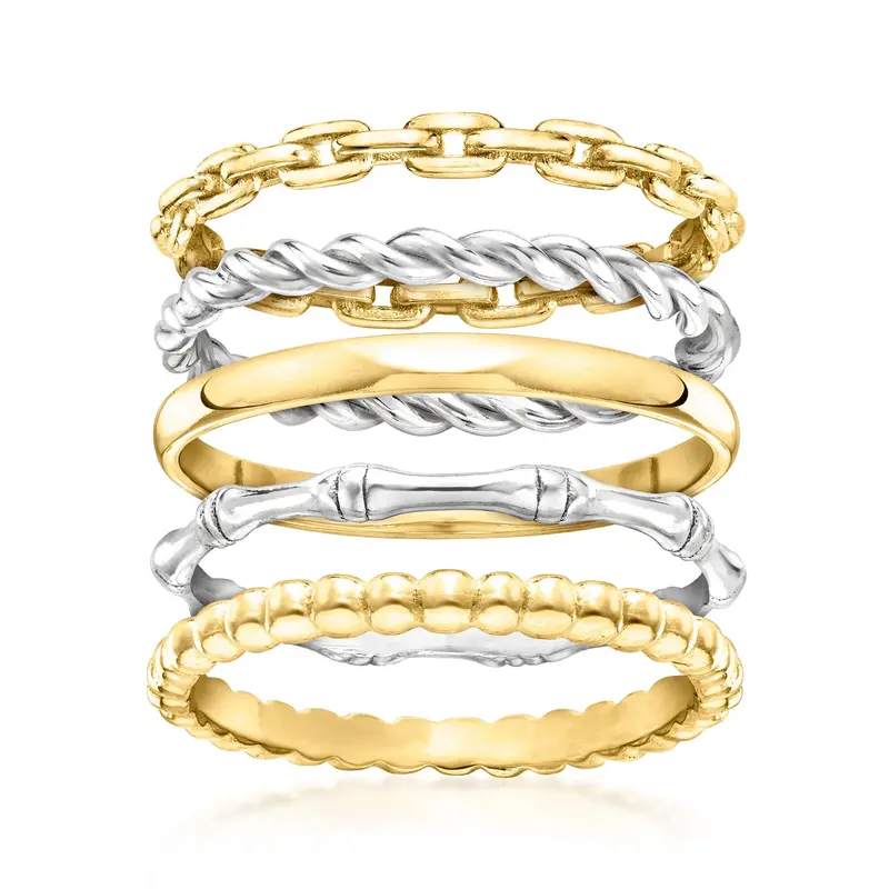 Ross-Simons Sterling Silver And 18Kt Gold Over Sterling Jewelry Set: 5 Stackable Rings 1
