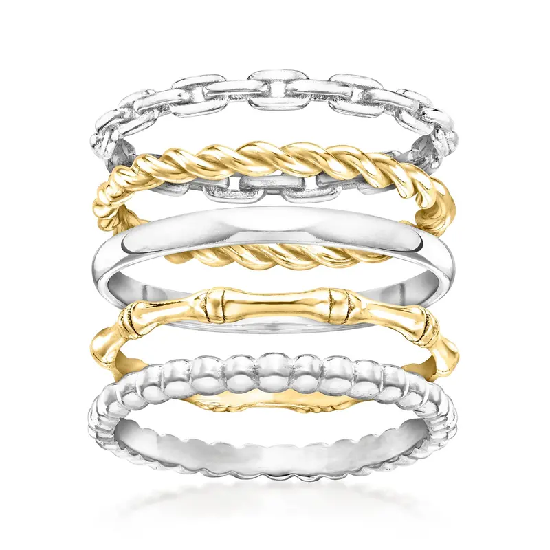 Ross-Simons Sterling Silver And 18Kt Gold Over Sterling Jewelry Set: 5 Stackable Rings 1
