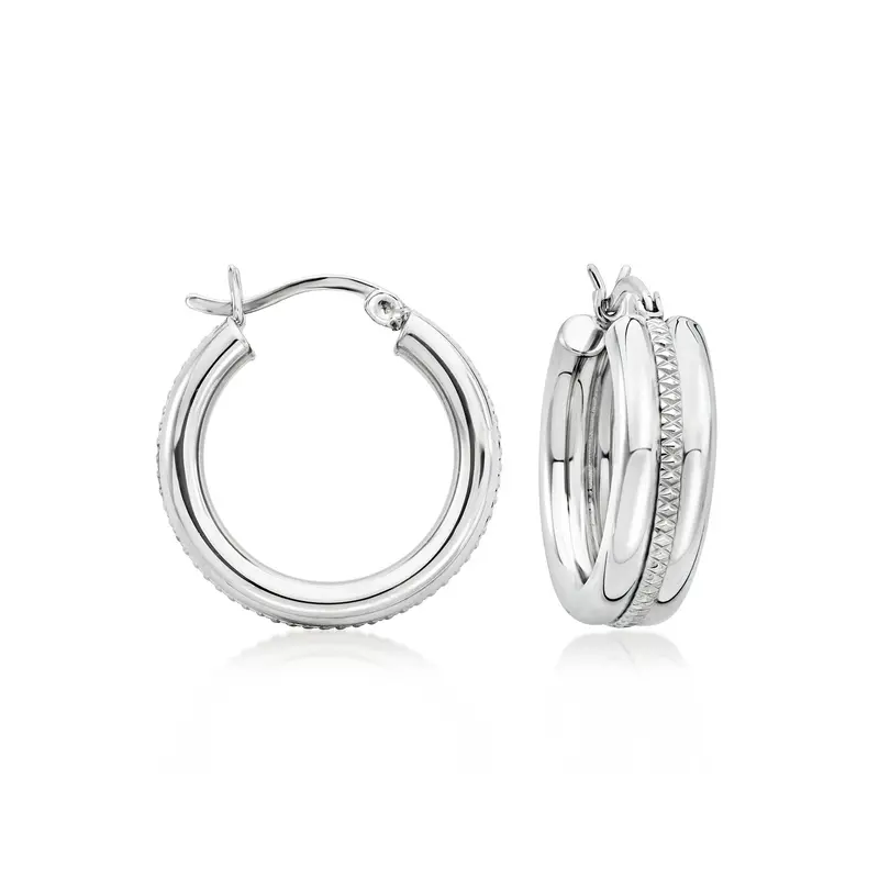 Ross-Simons Sterling Silver Striped Hoop Earrings 1