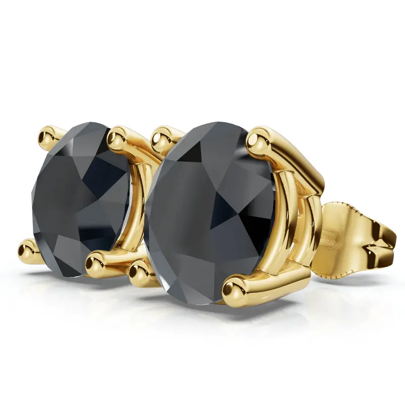 Round 4-Prong Black Diamond Studs 14K Gold 1