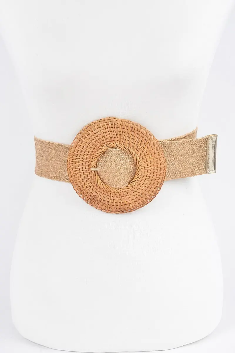 Round Handmade Bamboo Buckle Elastic Belt 1