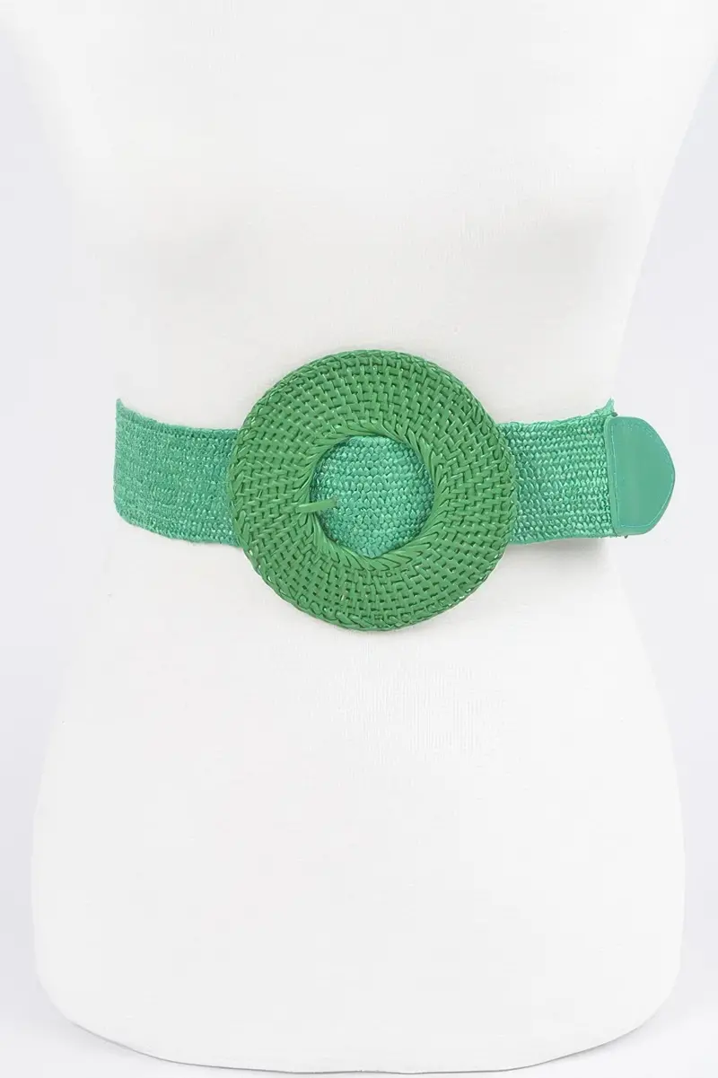 Round Handmade Bamboo Buckle Elastic Belt 1