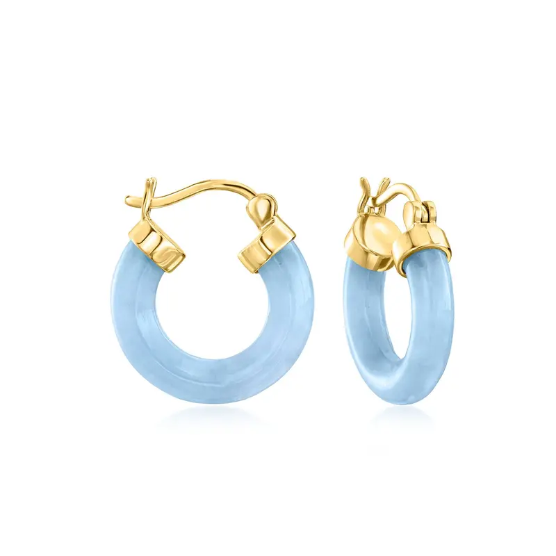Rs Pure By Ross-Simons Blue Jade Hoop Earrings In 18Kt Gold Over Sterling 1