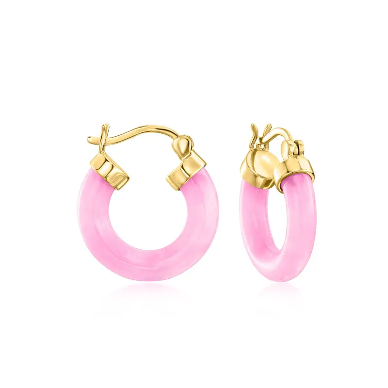 Rs Pure By Ross-Simons Pink Jade Hoop Earrings In 18Kt Gold Over Sterling 1